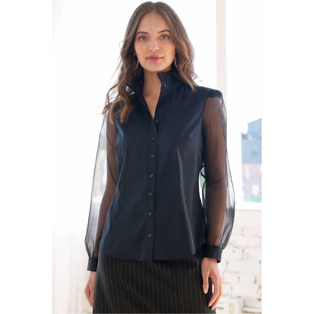 NEW FINLEY mystie organza long sleeve ruffle blouse in black